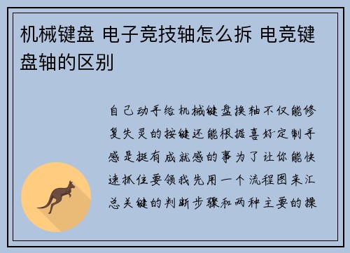 机械键盘 电子竞技轴怎么拆 电竞键盘轴的区别